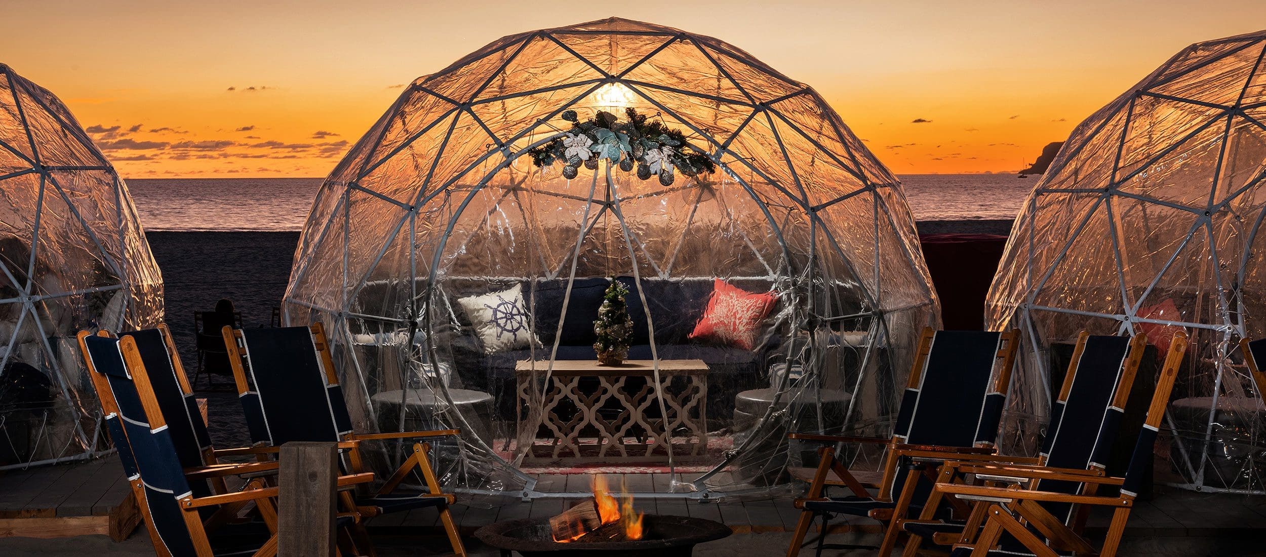 Beachside igloo at sunset