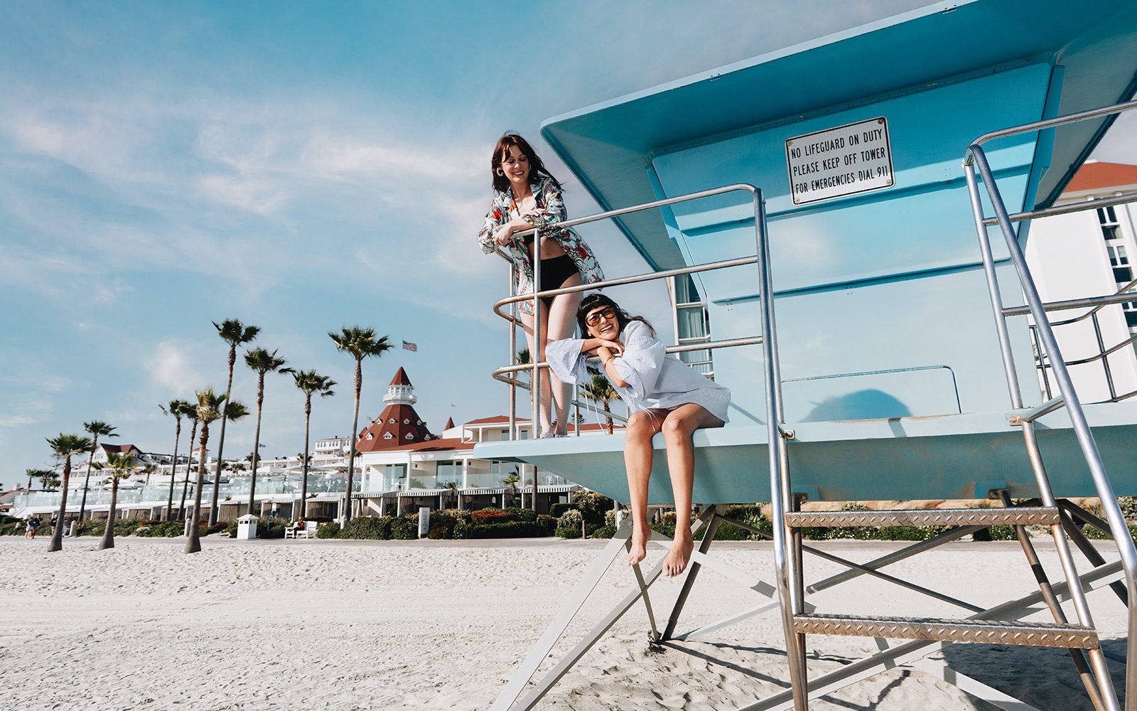Ladies on a beach lifeguard tower