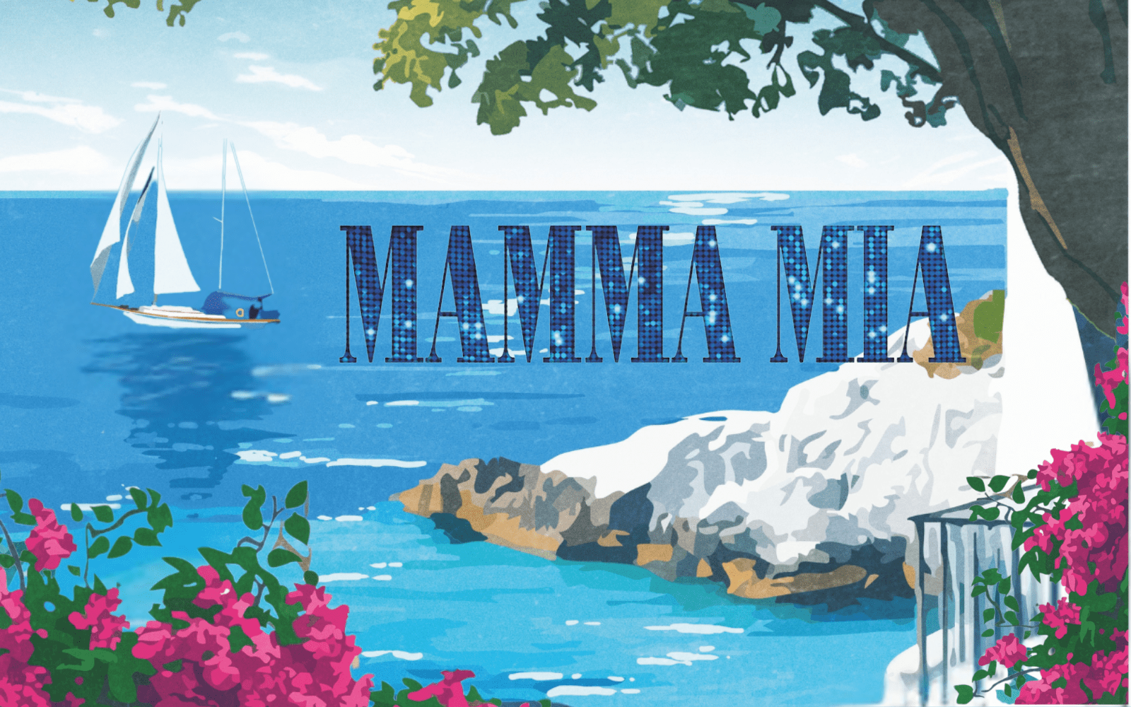 "Mamma Mia." Drawing of a Sailboat in Greece